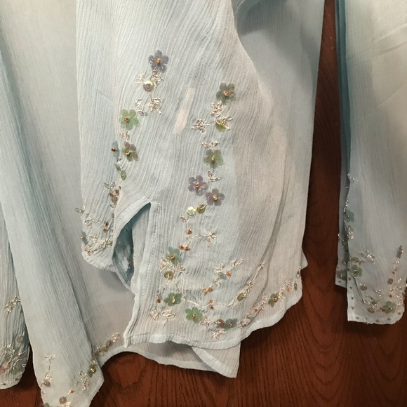 NWOT Karen Kane Light Teal Beaded Blouse-2X - Picture 4 of 5